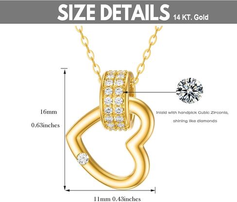 قلادة قلب الحب من الذهب الأصفر عيار 14 قيراط من MRENITE للنساء، قلادة قلب من الذهب الحقيقي مع حلقة متقاطعة/دائرة/هدية مجوهرات تشيكوسلوفاكيا للنساء in Kuwait