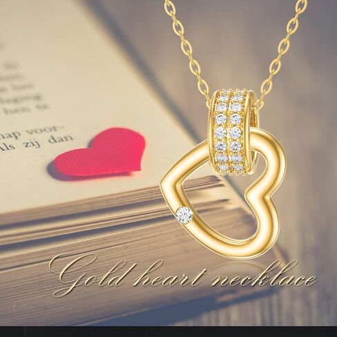 قلادة قلب الحب من الذهب الأصفر عيار 14 قيراط من MRENITE للنساء، قلادة قلب من الذهب الحقيقي مع حلقة متقاطعة/دائرة/هدية مجوهرات تشيكوسلوفاكيا للنساء in Kuwait