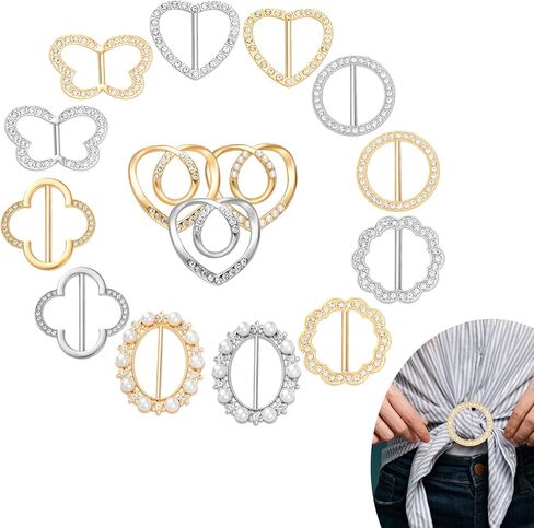 Lusofie 15Pcs Scarf Rings and Slides for Scarves Metal Shirt Clips Ring Clip with Rhinestone Pearl Circle Corner Knotted Button Shawl Buckle for Women Girls in Saudi Arabia