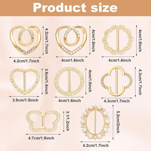 Lusofie 15Pcs Scarf Rings and Slides for Scarves Metal Shirt Clips Ring Clip with Rhinestone Pearl Circle Corner Knotted Button Shawl Buckle for Women Girls in Saudi Arabia