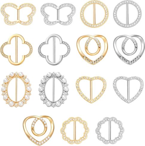Lusofie 15Pcs Scarf Rings and Slides for Scarves Metal Shirt Clips Ring Clip with Rhinestone Pearl Circle Corner Knotted Button Shawl Buckle for Women Girls in Saudi Arabia