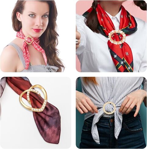 Lusofie 15Pcs Scarf Rings and Slides for Scarves Metal Shirt Clips Ring Clip with Rhinestone Pearl Circle Corner Knotted Button Shawl Buckle for Women Girls in Saudi Arabia