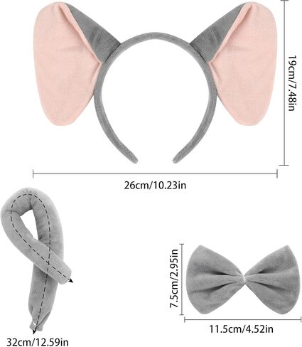 Elephant Costume Set Cute Elephant Ears Headband Elephant Tail Bowtie Halloween/Birthday/Cosplay Party Decorations in Saudi Arabia