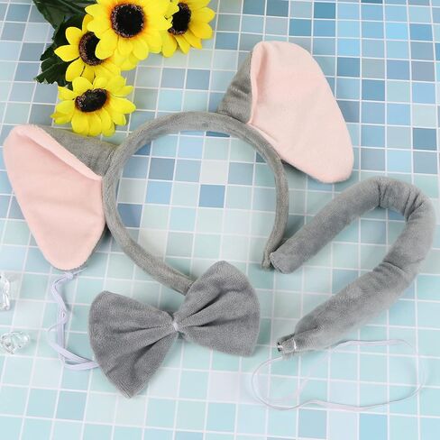 Elephant Costume Set Cute Elephant Ears Headband Elephant Tail Bowtie Halloween/Birthday/Cosplay Party Decorations in Saudi Arabia