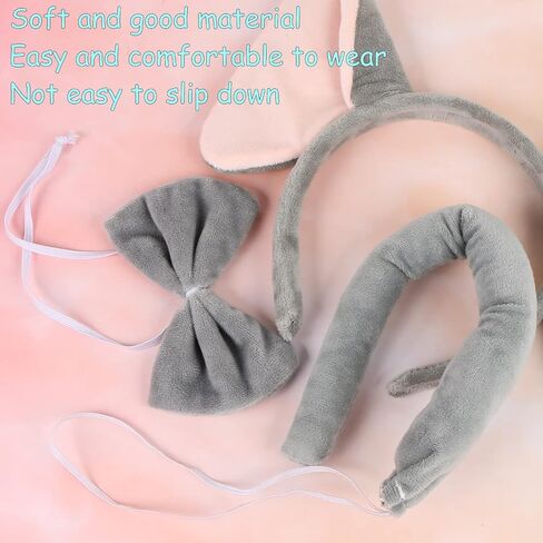 Elephant Costume Set Cute Elephant Ears Headband Elephant Tail Bowtie Halloween/Birthday/Cosplay Party Decorations in Saudi Arabia
