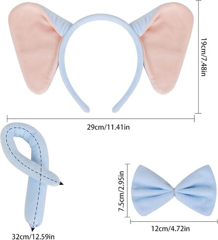 Elephant Costume Set Cute Elephant Ears Headband Elephant Tail Bowtie Halloween/Birthday/Cosplay Party Decorations in Saudi Arabia