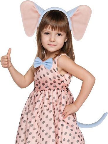 Elephant Costume Set Cute Elephant Ears Headband Elephant Tail Bowtie Halloween/Birthday/Cosplay Party Decorations in Saudi Arabia
