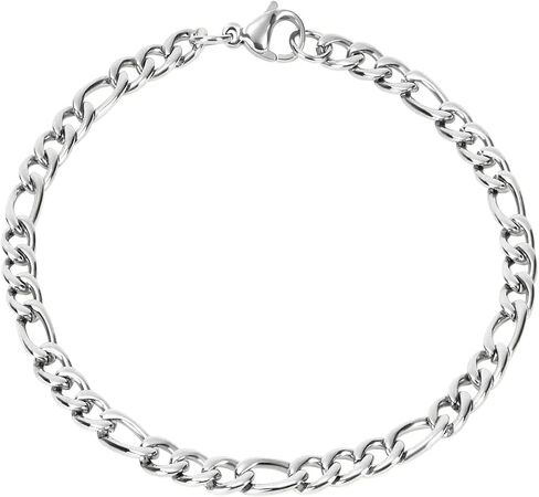 18K Gold Plated Bracelets for Men Women, Stainless Steel Cuban Bracelet, Figaro Chain Bracelet, 8.3'' Length, 6mm Width, Hypoallergenic Jewelry Gift for Men Women, Gold,Silver in Saudi Arabia