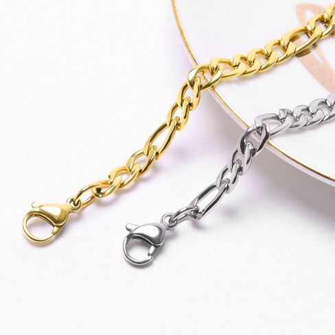 18K Gold Plated Bracelets for Men Women, Stainless Steel Cuban Bracelet, Figaro Chain Bracelet, 8.3'' Length, 6mm Width, Hypoallergenic Jewelry Gift for Men Women, Gold,Silver in Saudi Arabia
