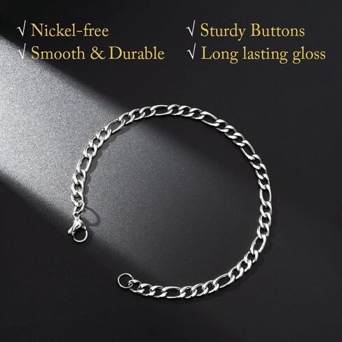 18K Gold Plated Bracelets for Men Women, Stainless Steel Cuban Bracelet, Figaro Chain Bracelet, 8.3'' Length, 6mm Width, Hypoallergenic Jewelry Gift for Men Women, Gold,Silver in Saudi Arabia