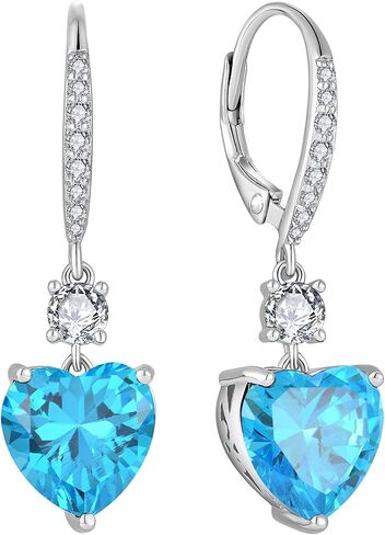 Women's Heart Dangle Earrings Sterling Silver Solitaire Drop Earring Birthstone Leverback Jewelry Gift in Kuwait