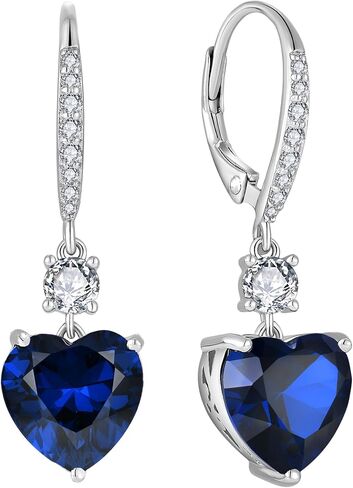 Women's Heart Dangle Earrings Sterling Silver Solitaire Drop Earring Birthstone Leverback Jewelry Gift in Kuwait