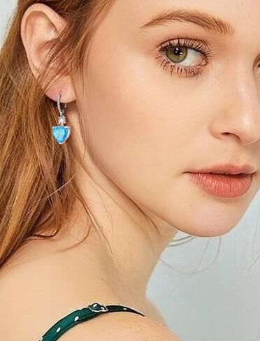 Women's Heart Dangle Earrings Sterling Silver Solitaire Drop Earring Birthstone Leverback Jewelry Gift in Kuwait