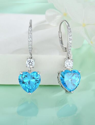 Women's Heart Dangle Earrings Sterling Silver Solitaire Drop Earring Birthstone Leverback Jewelry Gift in Kuwait