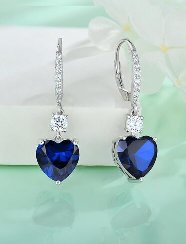 Women's Heart Dangle Earrings Sterling Silver Solitaire Drop Earring Birthstone Leverback Jewelry Gift in Kuwait