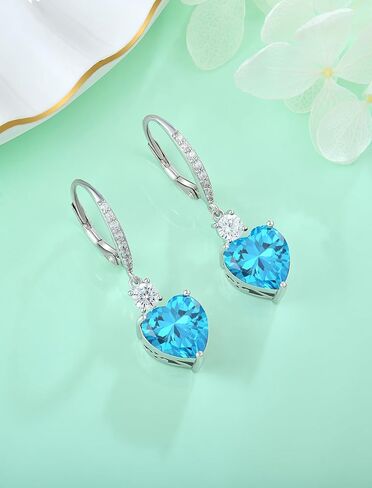 Women's Heart Dangle Earrings Sterling Silver Solitaire Drop Earring Birthstone Leverback Jewelry Gift in Kuwait