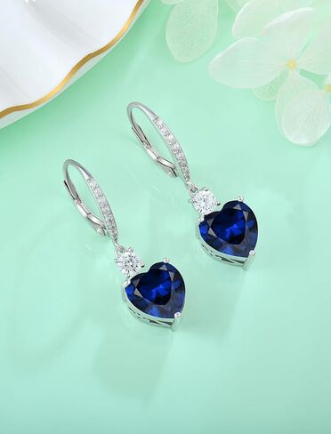 Women's Heart Dangle Earrings Sterling Silver Solitaire Drop Earring Birthstone Leverback Jewelry Gift in Kuwait