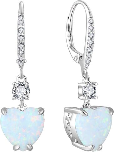Women's Heart Dangle Earrings Sterling Silver Solitaire Drop Earring Birthstone Leverback Jewelry Gift in Kuwait