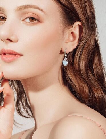Women's Heart Dangle Earrings Sterling Silver Solitaire Drop Earring Birthstone Leverback Jewelry Gift in Kuwait