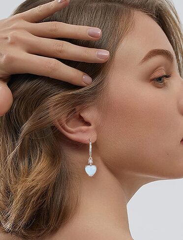 Women's Heart Dangle Earrings Sterling Silver Solitaire Drop Earring Birthstone Leverback Jewelry Gift in Kuwait