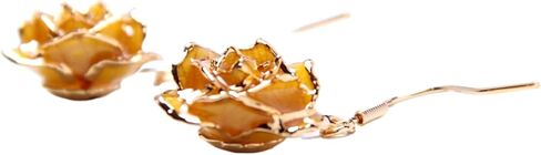 24k Gold Real Rose Flower Women's Dangle Drop Earrings in Saudi Arabia