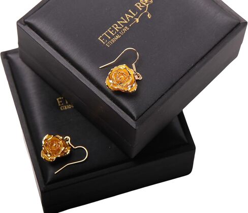 24k Gold Real Rose Flower Women's Dangle Drop Earrings in Saudi Arabia