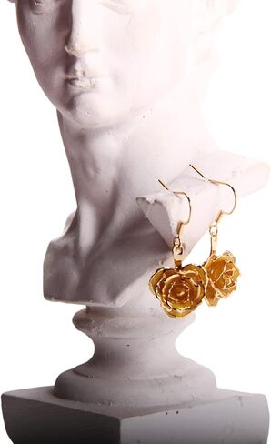 24k Gold Real Rose Flower Women's Dangle Drop Earrings in Saudi Arabia
