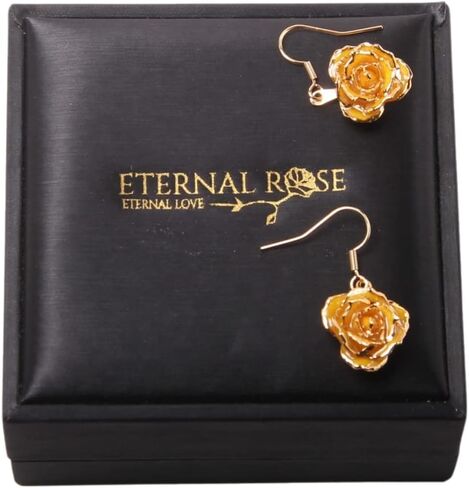 24k Gold Real Rose Flower Women's Dangle Drop Earrings in Saudi Arabia