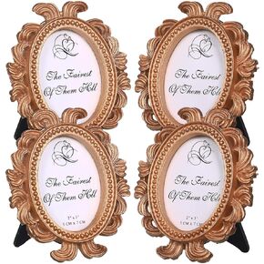 Gadpiparty 4 Pieces Vintage Picture Frames Antique Small Picture Frames Mini Gold Frames Table Top Display Frame Photography Photo Miniature Picture Frames for Home Decor
