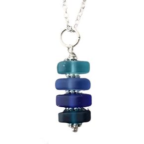 Handmade in Hawaii, Four small blue sea glass necklace, (Hawaii Gift Wrapped, Mother's Day Gift) (Non-Personalized)