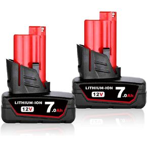 7.0Ah M-12 Battery Replacement for Milwaukee 12V Battery Compatible with Milwaukee Batteries 12Volt for Cordless Power Tools 48-11-2460 48-11-2411 48-11-2420 (2-Pack)