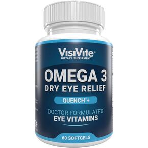 Omega 3 Dry Eye Supplements with EPA and DHA - VisiVite Dry Eye Relief Quench+ Eye Vitamins for dry eyes with Omega 3 Supplement - Dry Eye vitamins Made with Omega 3 Fish Oil - 60 Softgels.