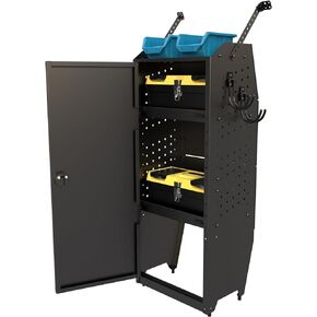 خزانة أدوات قابلة للقفل لتخزين أرفف البضائع الفولاذية مع خطافين مناسبين لسيارات Ford Transit وPromaster وGMC Savana وشاحنات البضائع كاملة الحجم (16 بوصة عرض × 46 بوصة ارتفاع × 13 بوصة عمق) in Kuwait