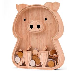 Personalized Wooden Piggy Bank for Kids Cute Wood Bank for Boys Initial Coin Bank Wood Piggy Bank Money Save Box for Birthday and Festival-Pig Piggy Bank