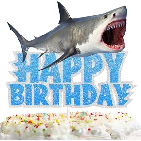 Blue Glitter Sea Creature Topper Cake Orca Shark Theme Decor Supplies Baby Shower Boys Girls Happy Birthday Party Decorations in Kuwait
