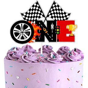 Race Car 1st Cake Topper, Racing Themed Happy 1st Birthday Decor - Racing Car One Year Old Party Favor - Baby First Birthday Cake Decoration