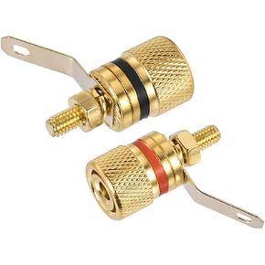 uxcell 2 Pack 4mm Banana Jack Binding Post Gold Plated Female Socket Plug Terminal Connector for Loudspeaker Amplifier (Red and Black Rubber Ring)