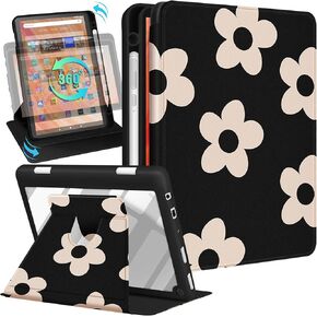 for Kindle Fire HD 10/10 Plus Tablet Case - 11th Generation 2021 10.1" Women Cute Girls Folio Cover with Pencil Holder Flowers Floral Design Rotating Stand Cases for Amazon Fire HD 10/10 Plus