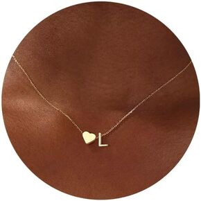 Turandoss Gold Heart Initial Necklace for Women Girls, 16K Real Gold Plated Heart Initial A-Z Necklace Dainty Heart Necklaces Tiny Gold Initial Necklaces Birthday Gifts for Women Girls Jewelry