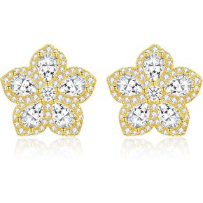 Trendy Earrings for Women s925 Sterling Silver Flower Stud Earrings with Pink CZ Jewelry Anniversary Christmas Birthday Gifts