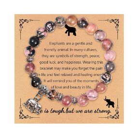 Elephant Farewell Bracelet Gifts for Women,Natural Stone Lucky Elephant Healing Bracelet,Get Well Soon Gifts,Inspirational Gifts for Women Men Teen Girls,Amethyst Elephant Bracelet