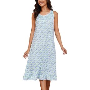 Marvmys Women Long Nightgown Lace Trim Soft Pajama Dress Sleeveless House Dress Nightdresss