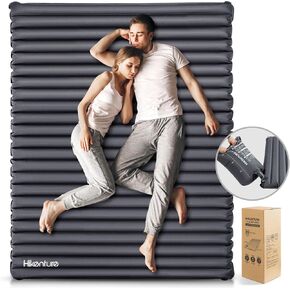 Hikenture Double Sleeping Pad for Camping, 4" Extra-Thick Camping Mattress 2 Person, Inflatable & Ultralight Sleeping Mat for Backpacking, Hiking (Navy Pumpsack, Full XL)