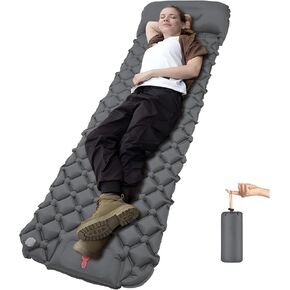 DDD Ultra-Light Inflatable Camping Sleeping Pad with its Built-in Foot Pump and Pillow - The Ultimate Camping pad, Hiking pad, Backpacking Pad and Lightweight for a Outdoor Sleep——Gray