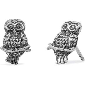 Boma Jewelry Sterling Silver Oxidized Owl Stud Earrings