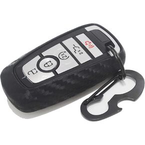Soft Silicone Rubber Carbon Fiber Texture Case Key Fob Cover Protector with Keychain for Ford Bronco Mustang Fusion Raptor F150 F250 Explorer Expedition Lincoln Aviator Corsair 2020(Black)