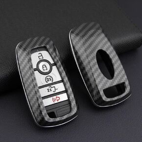 Soft Silicone Rubber Carbon Fiber Texture Case Key Fob Cover Protector with Keychain for Ford Bronco Mustang Fusion Raptor F150 F250 Explorer Expedition Lincoln Aviator Corsair 2020(Black) in Kuwait