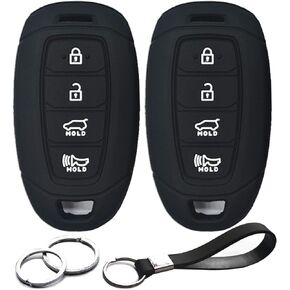 2pcs Compatible with Hyundai Elantra N GT Santa Fe Kona Electric Accent Azera Palisade Veloster N Black Key Fob Cover Case Key Chain Protector Shell Holder
