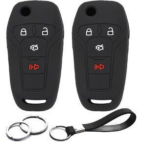 2pcs Compatible with Ford Transit-150 250 350 HD E-Transit Connect Maverick F-150 Lightning F-250 F-350 F-450 F-550 Super Duty F-650 F-750 Ranger Black Key Fob Cover Case Key Chain Holder