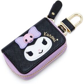 Cartoon Cinnamoroll Cute Car Key Case for Girls and Women Faux Leather Embroidered Car Smart Key Chain Keychain Holder Metal Hook and Keyring Zipper Bag for Remote Key Fob